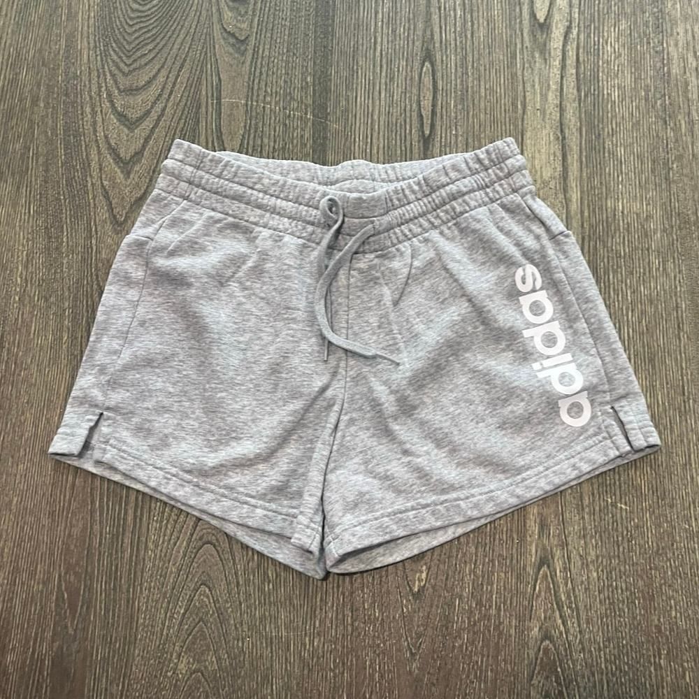 Adidas Youth Girls Athletic Shorts Elastic Waist Logo Print Gray Size S 8-10
